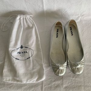 Prada Silver knotted ballerina leather flats
